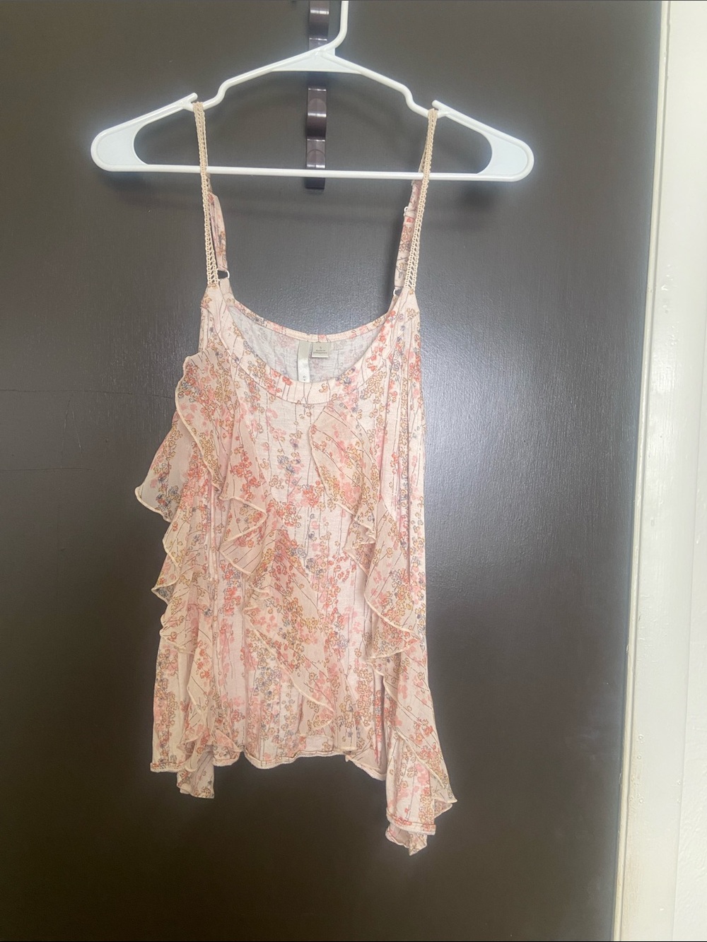 Light Pink Floral Ruffle Tank Top